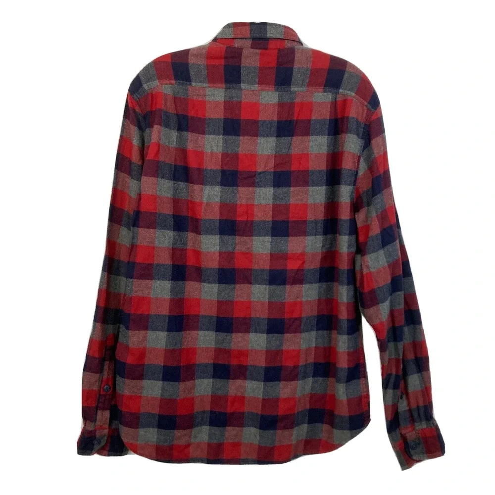 J.‎ Crew Mercantile Shirt Mens Sz M Blue Red Gray Check Cotton Flannel Button Up